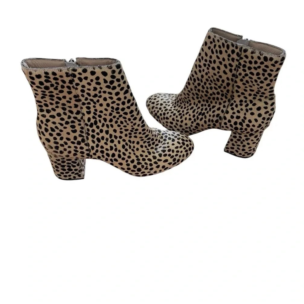 Able Cheetah Hair Celina Leather Ankle Booties Block Heel Size 7